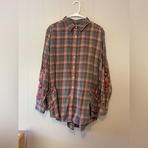 Johnny was plaid embroidered button down flannel